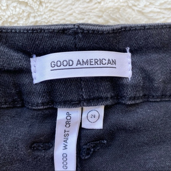 Good American good waist crop plus size jeans black chewed raw hem distr… - Picture 9 of 10